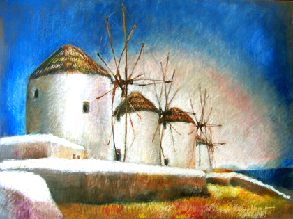 Mykonos. Les moulins. pastel 64x50cm